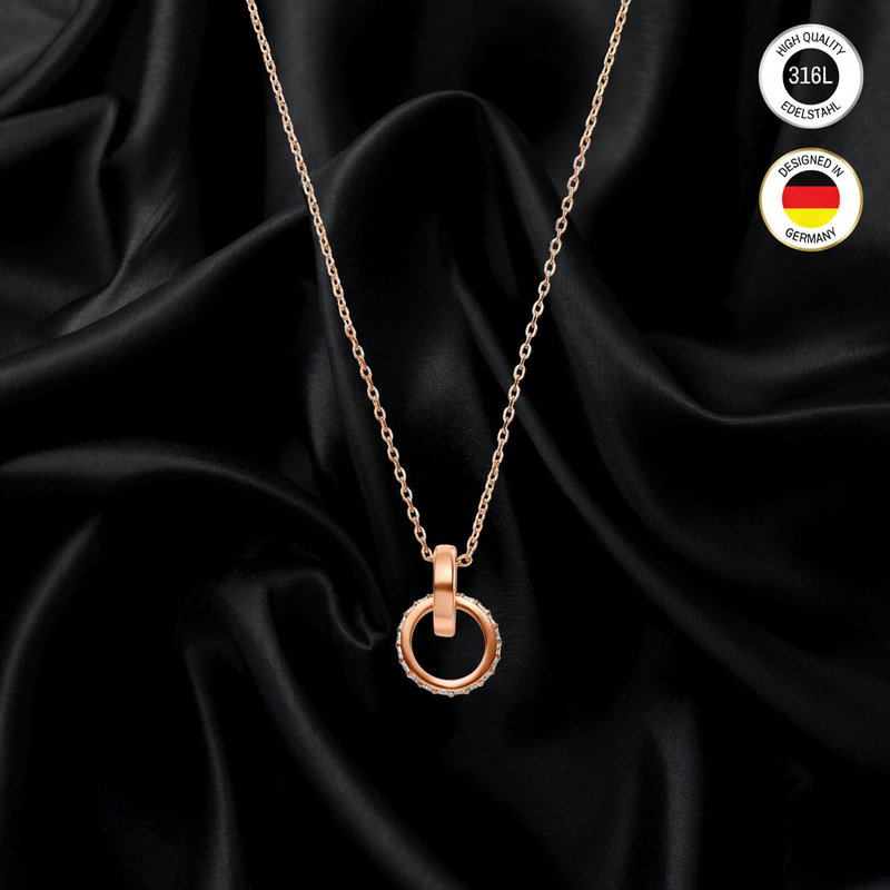 Ladies' Necklace - Rose Golden Colored - With White Zirconia Stone - Waterproof