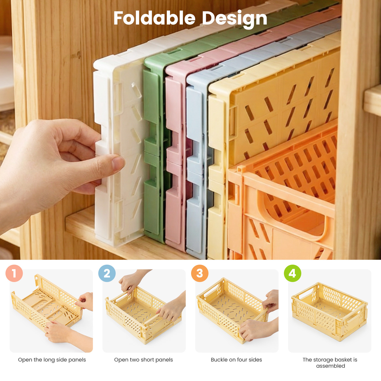 6-Pack Collapsible Storage Crates with Labels & Marker for Easy Organisation
