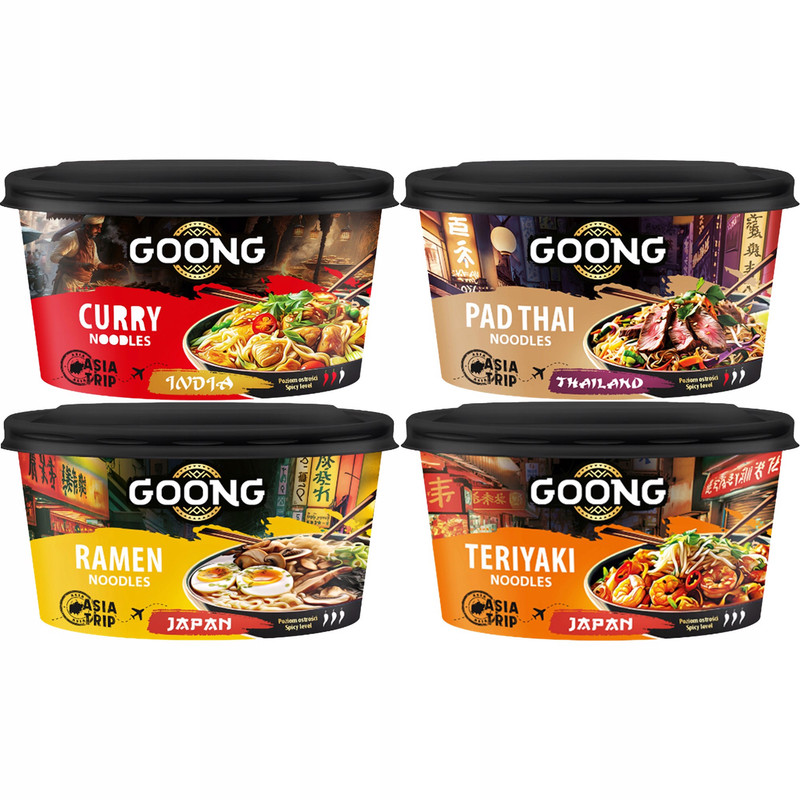 Image of Goong Noodles Instant Dish 90 G - Mixed Flavors: With Curry Sauce, Pad Thai, Ramen, Teriyaki
