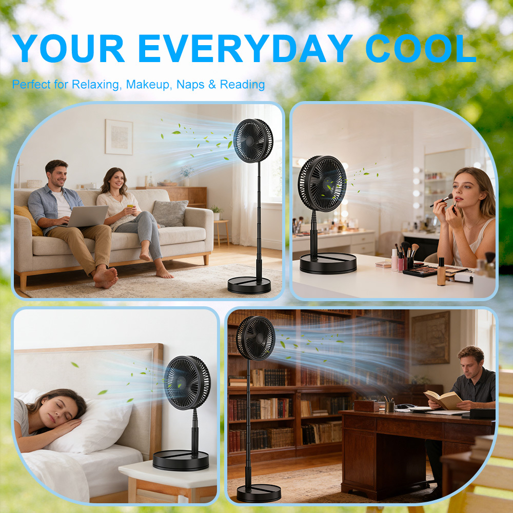 Image of Portable F9 Foldable Fan Rechargeable Battery Powered, Pedestal & Desk 2-in-1 Cooling Fan With Remote, 8000mah, 4 70° Timer Adjustable Tilt Usb-c Charging For Home Office Bedroom Travel