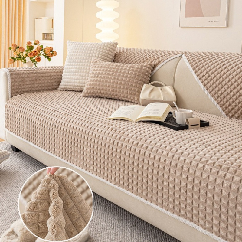 TEMU 1pc Flannel Sofa Cover, Soft Plush Non-slip Couch Protector, Autumn Winter Warm Sofa Slipcover, Scratch-resistant Pet Friendly, Machine Washable