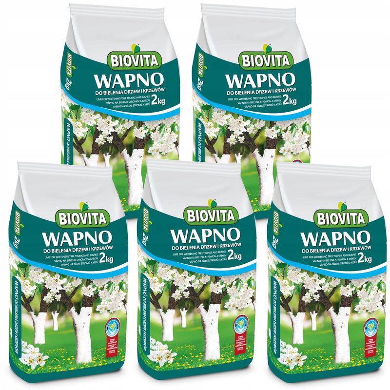 Image of 5x White Coating Fruit Trees Tree Coating - Frost Protection Garden Lime 2kg - Set - 10 Kg Total - Lawn Lime - Lime As Supplementary Fertilizer - Lawn Fertilizer Spring, Autumn