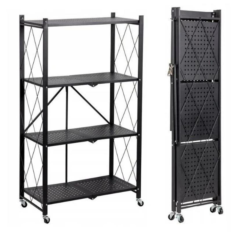 TEMU Scaffale pieghevole in metallo con 4 ripiani su ruote - Supporto senza montaggio con capacit� di 41 kg per ripiano - Soluzione di stoccaggio