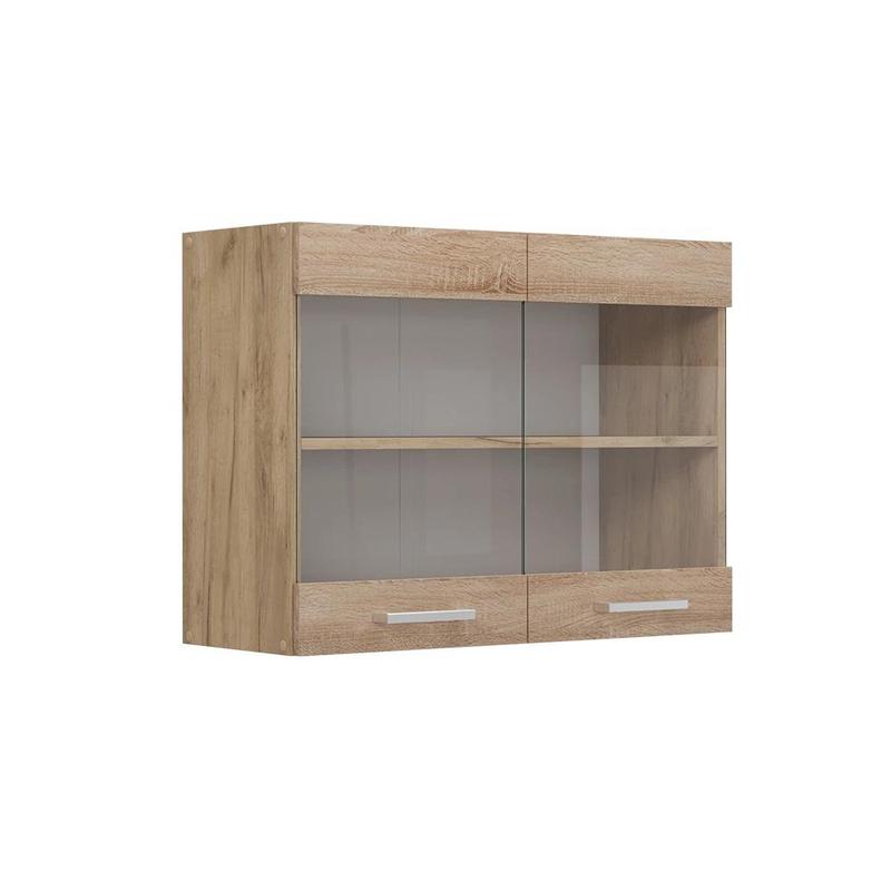 Image of 80 Cm Kitchen Glass Cabinet - Hanging Display Cabinet, Wall-mounted Dish Cabinet, 16 Mm Chipboard Kitchen Storage