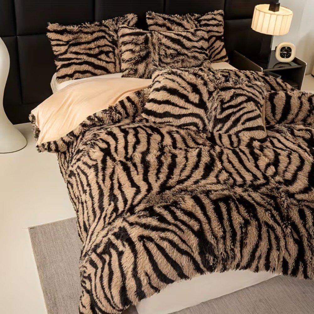 TEMU Plush Duvet Cover Set - 3pcs Polyester Woven Includes 1 Duvet Cover & 2 Pillowcases, Soft Cozy All Season, Machine Washable