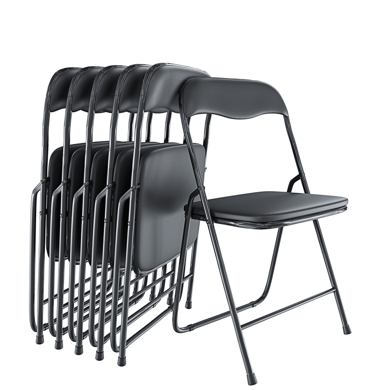 TEMU Set Of 6 Slim Matte Folding Metal Chairs, Space-saving Chairs For Office, Home, Camping, Living Room, Kitchen, -leather With Comfortable Padded
