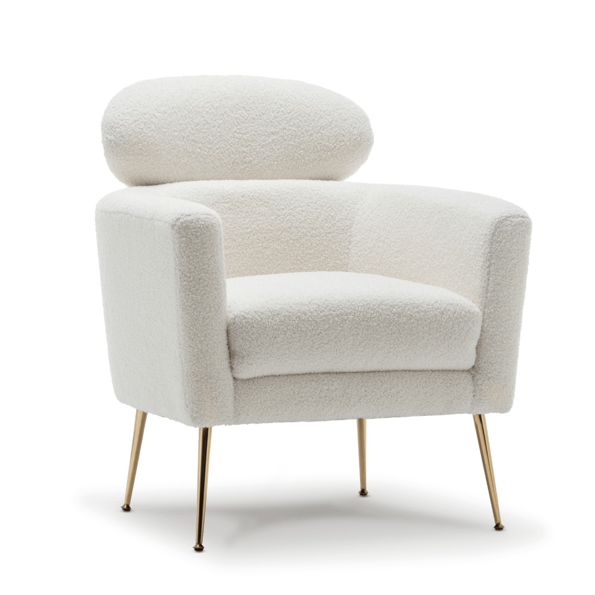 teddy boucle fabric white winnie accent chair luxurious boucle fabric upholstery modern stylish design comfortable supportive seating sturdy gold tone metal legs details 0