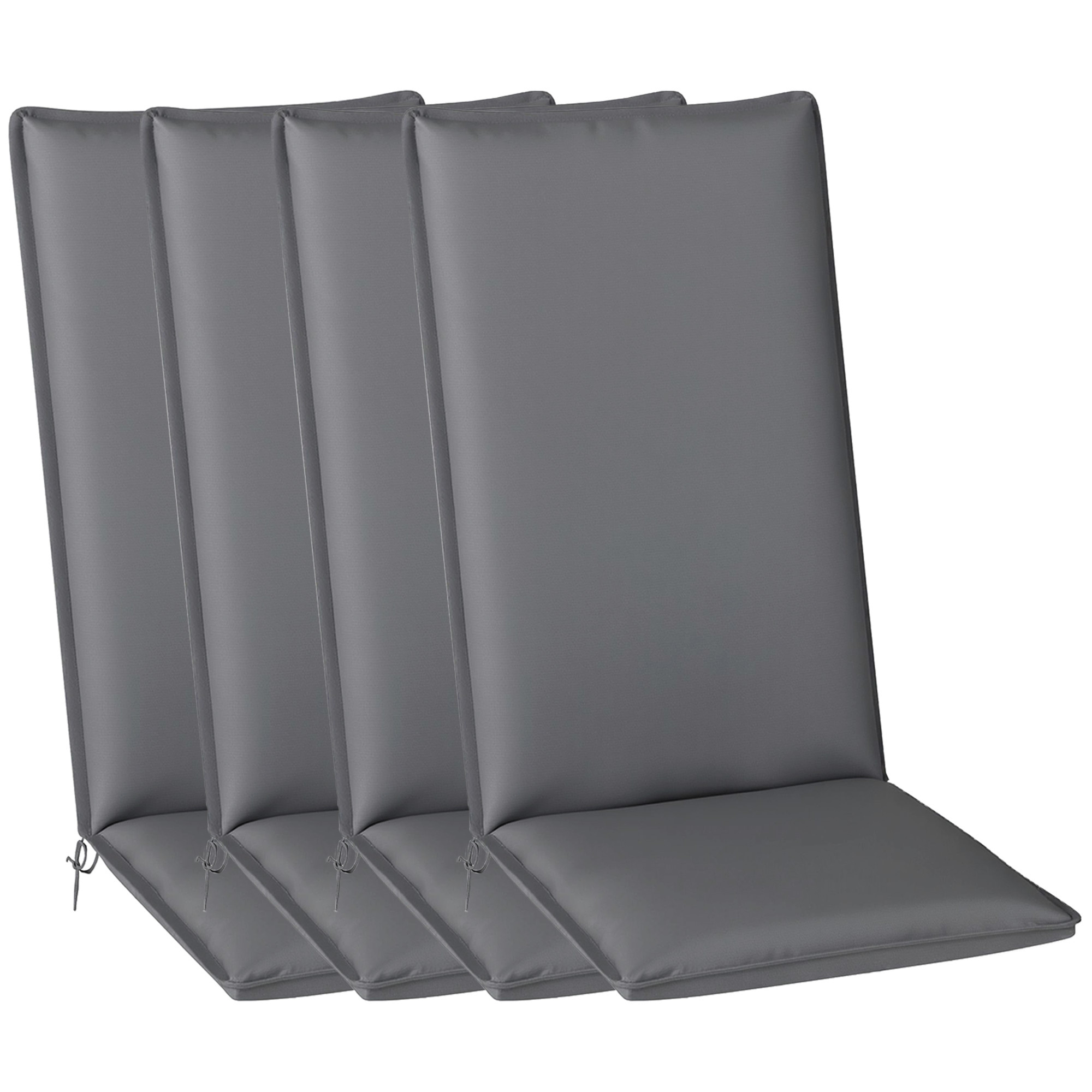 Outsunny Set Of 4 Outdoor Chair Cushions, High Back Chair Pad With Ties And Adjustable Strap, Anti-fade Upf50+, Garden Patio Or Balcony Cushions, 124x50x5cm, Grey
