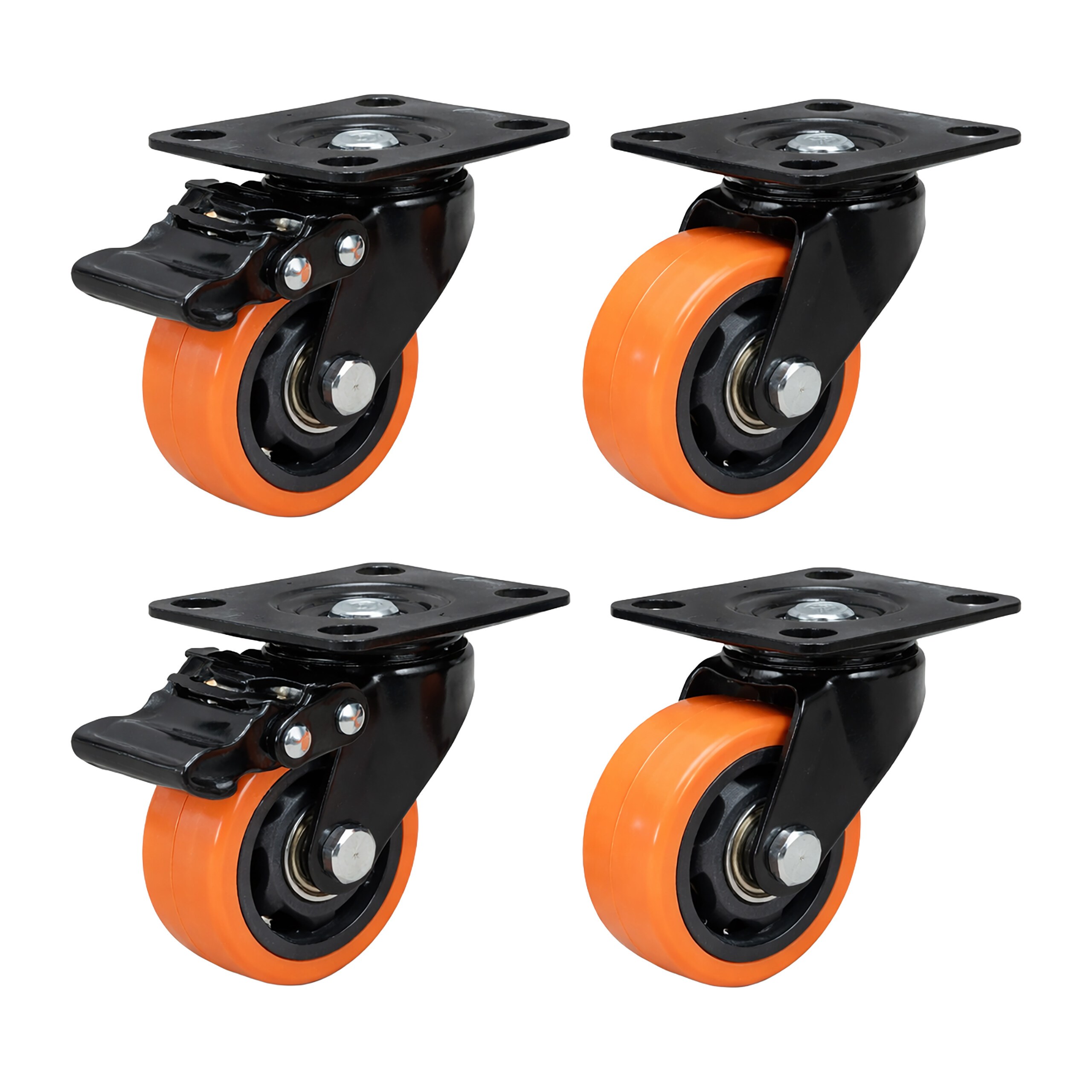 4 X Swivel Casters In Black/orange - 75 Mm