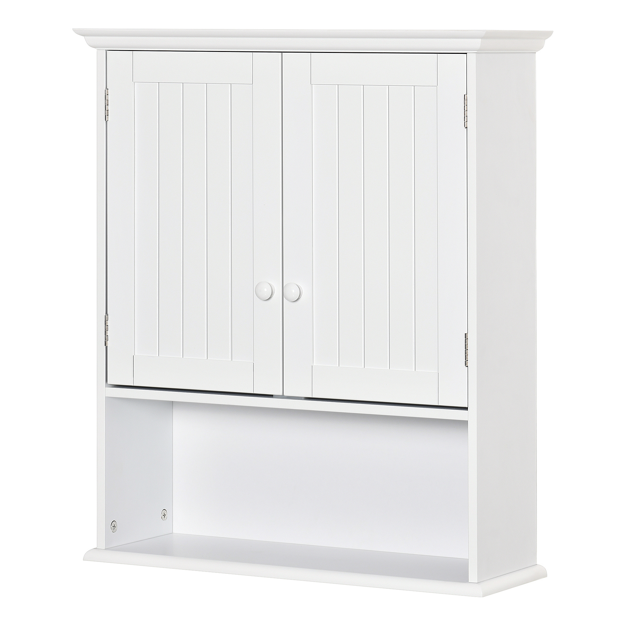 Image of Kleankin Wall-mounted Bathroom Cabinet With 2 Doors, Adjustable Interior Shelf And Open Compartment, Hanging Auxiliary Furniture For Kitchen 60x20x70.5 Cm White