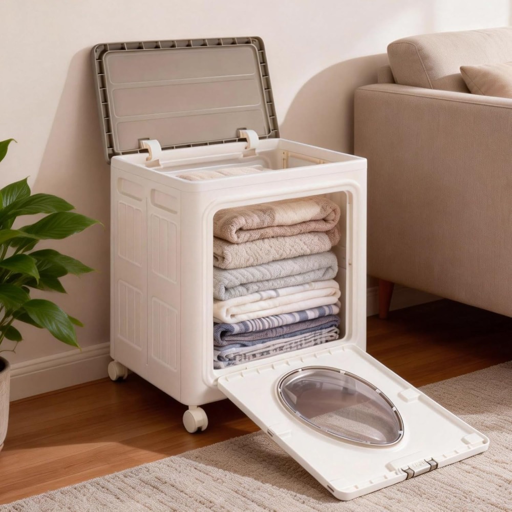 Large Capacity Laundry Hamper with Lid and Wheels, Collapsible Organizer