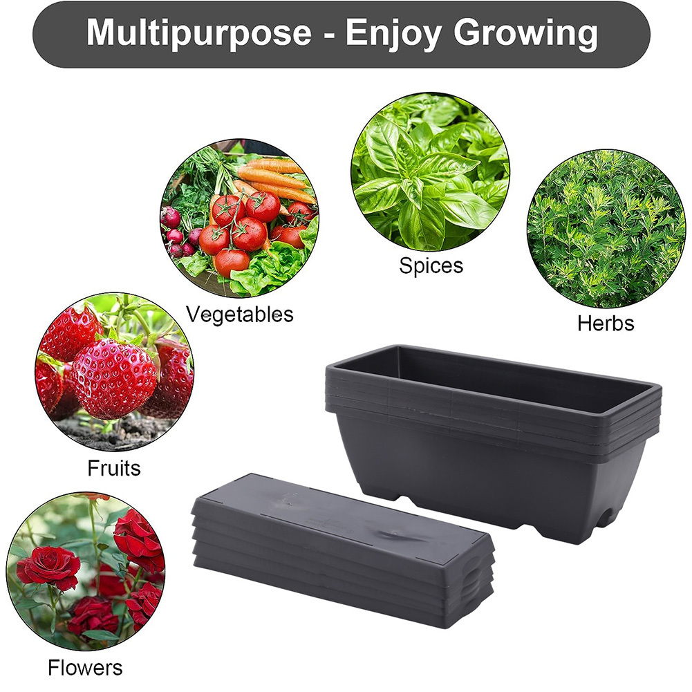 TEMU 5pcs Set Of Large Rectangular Flower Pots | Garden Flower Pots - With Tray, Thickened Pp Self Irrigation Planting Box, For Indoor/outdoor