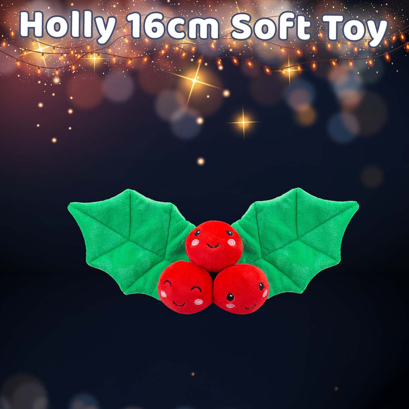 Christmas Holly Soft Toy Plush Gift Idea, 16cm x 12cm