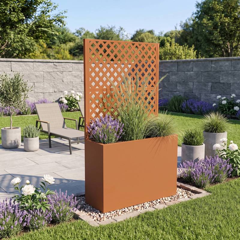 Image of Room Divider Trellis With Flower Box Climbing Aid