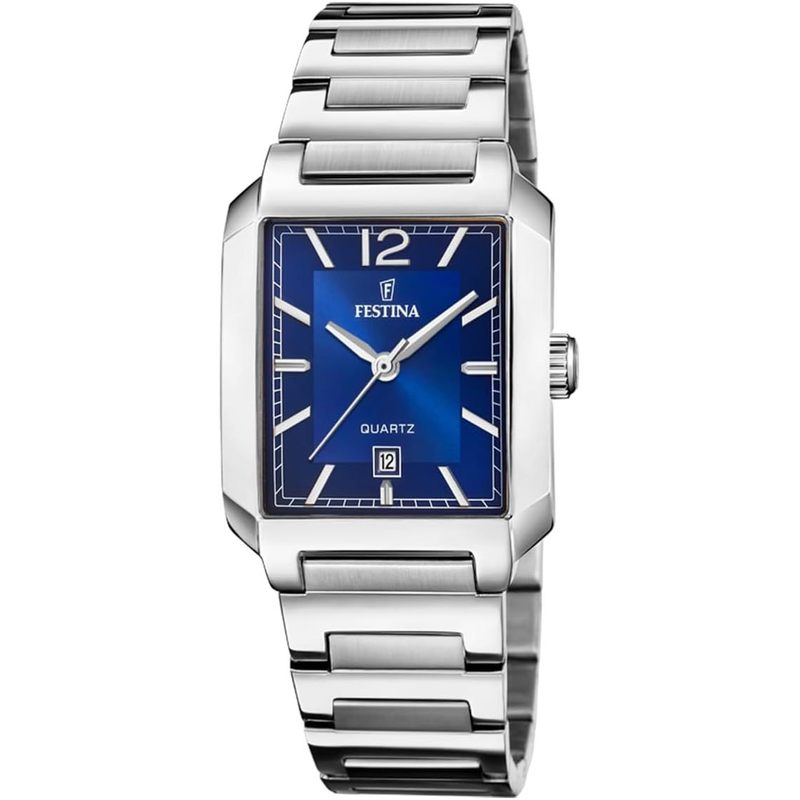 Elegant Blue Rectangle Watch for Women, Stainless Steel Case & Band, Date & Chrono Sport Functions, 33mm Case, 5 ATM Water Resistant, Stylish Everyday & Sport Timepiece