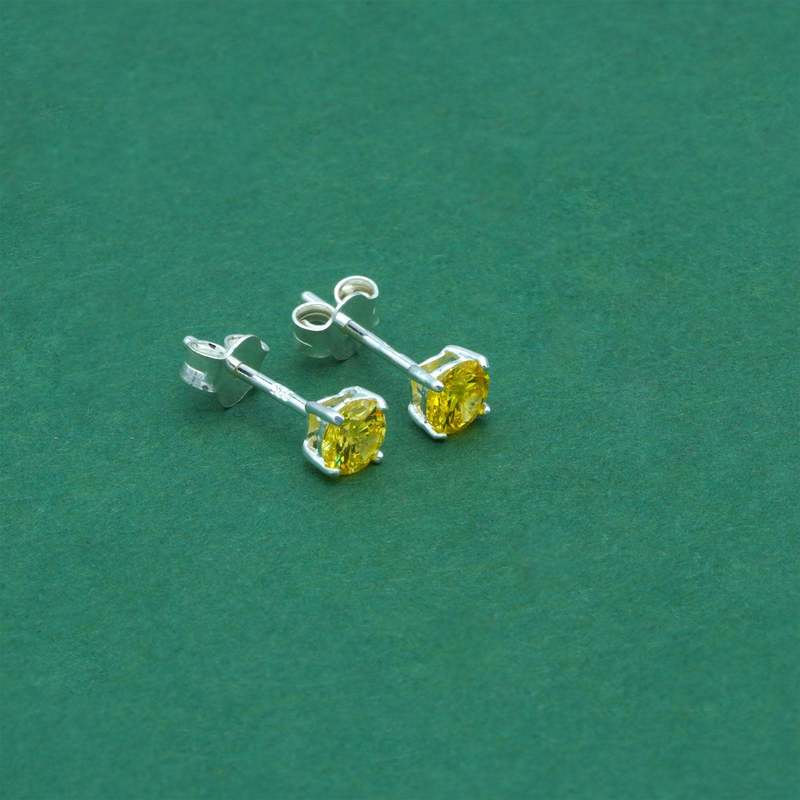 Women's 925 Sterling Silver Citrine CZ Stud Earrings