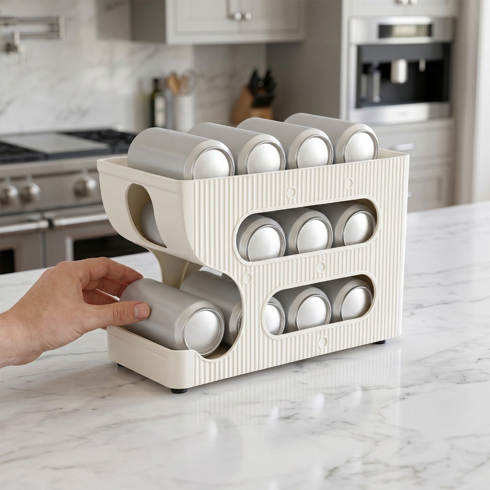 TEMU Fridge Can Dispenser 2 Tier Rolling Can Organiser For Fridge & Kitchen Storage, Soda Drink Can Holder & Gravity Feed Drink Dispenser For Pantry