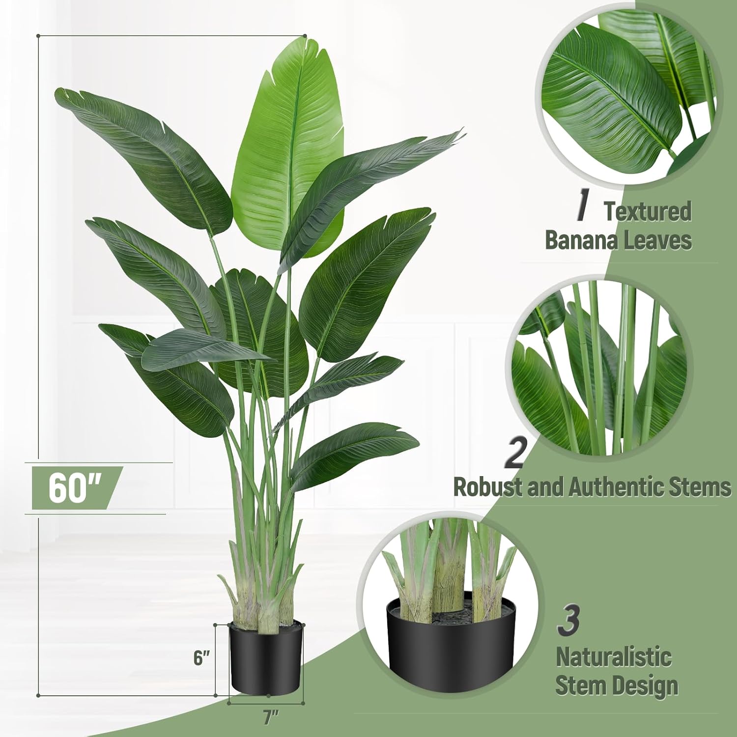 Image of Bird Of Paradise Plant 120/150cm Artificial Plant With Pot, Tropical Indoor Plant, Lifelike Decorative Plant For Living Room, Office, Bedroom, Balcony, Indoor & Outdoor Areas