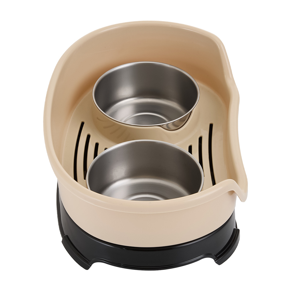 Stainless Steel Dog Bowl 2 Feeding Bowl for Dog Water and Food with Stand Pet Eating and Drinking Station for Cats and Dogs Brown