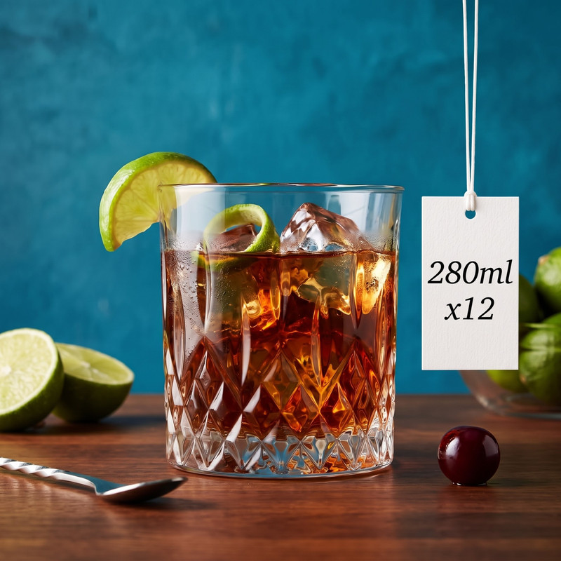 Image of 12-piece Set Of 280ml Whisky Glasses, Elegant Tumbler Glasses With Decorative , Transparent Glasses For Whisky, Bourbon, Cocktails, And Water, Stylish Bar Glasses For Home And Guests