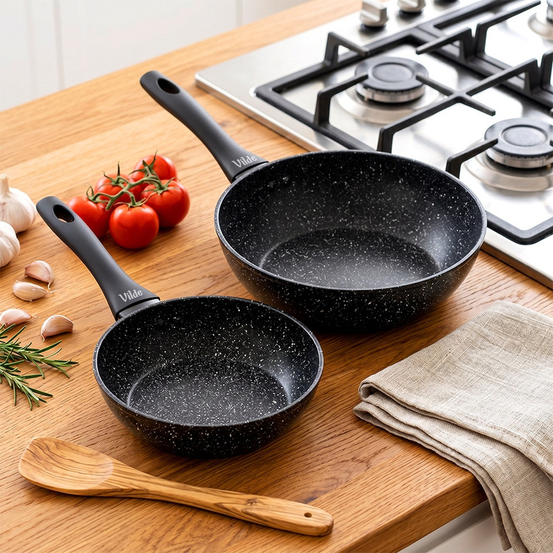 TEMU Granitica Granitpfannen-Set 20 und 28 cm, 2-teilig – Antihaft-Brat- und Schmortöpfe, aus Aluminium mit Granitbeschichtung, für alle Herdarten,