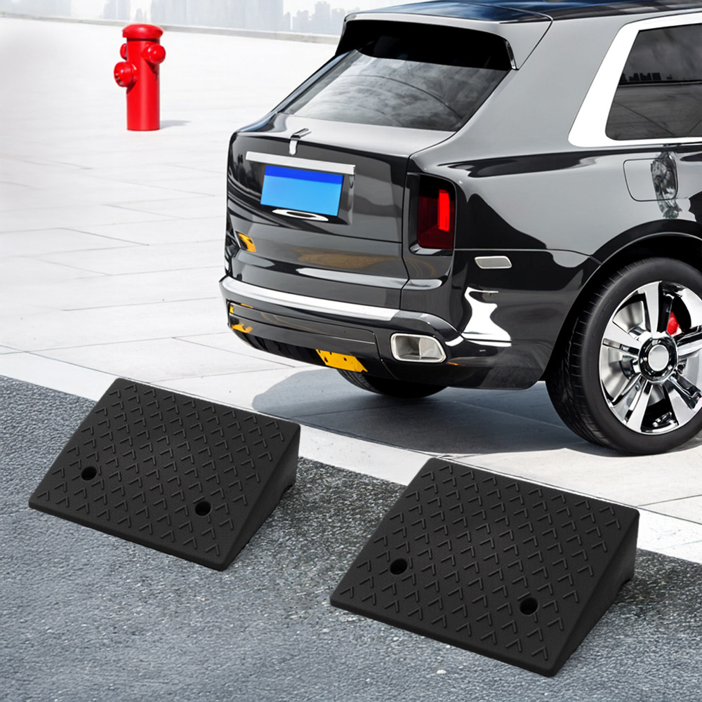 2PCS Black Rubber Ramp Threshold Step Mat for Vehicles