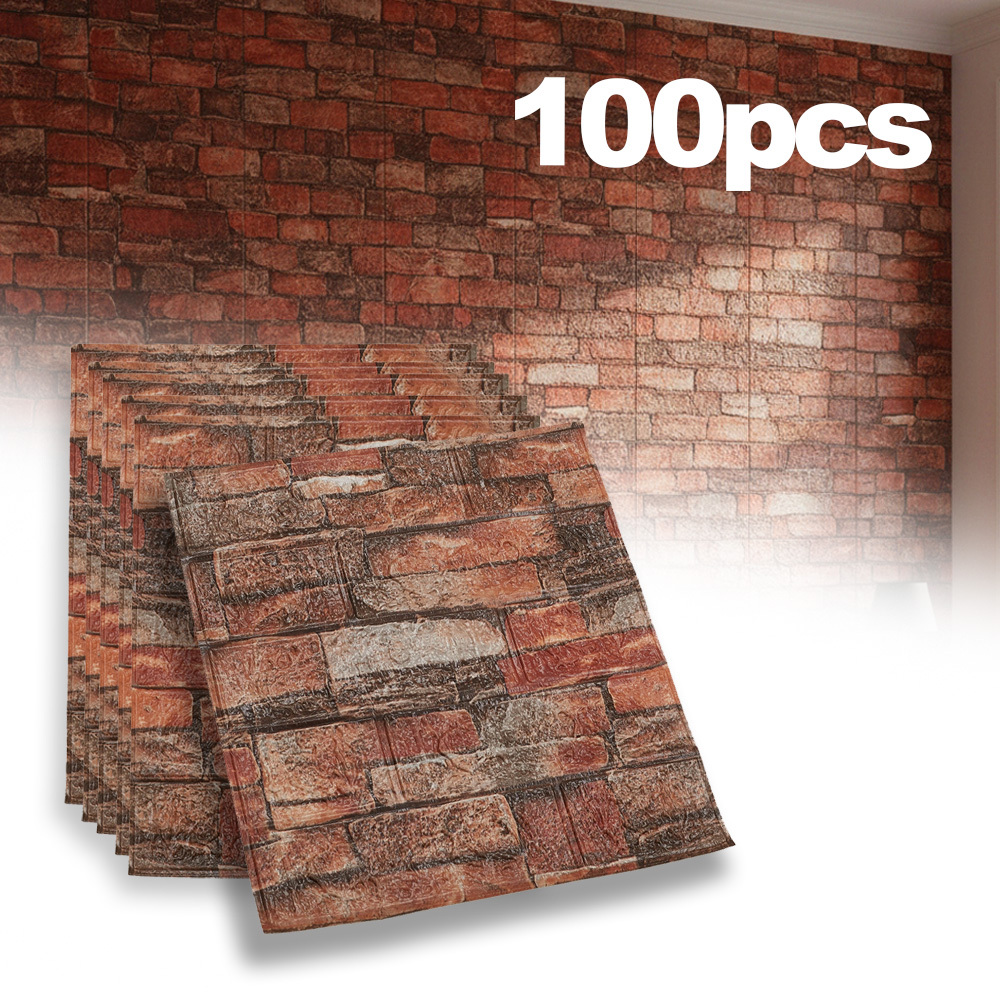 TEMU 100pcs 3d Wall Stickers, Pattern Red Wall Tile Stickers, Foam Self-adhesive Wallpaper, Peel And Stick Wall Panels For Decorating Living Room,