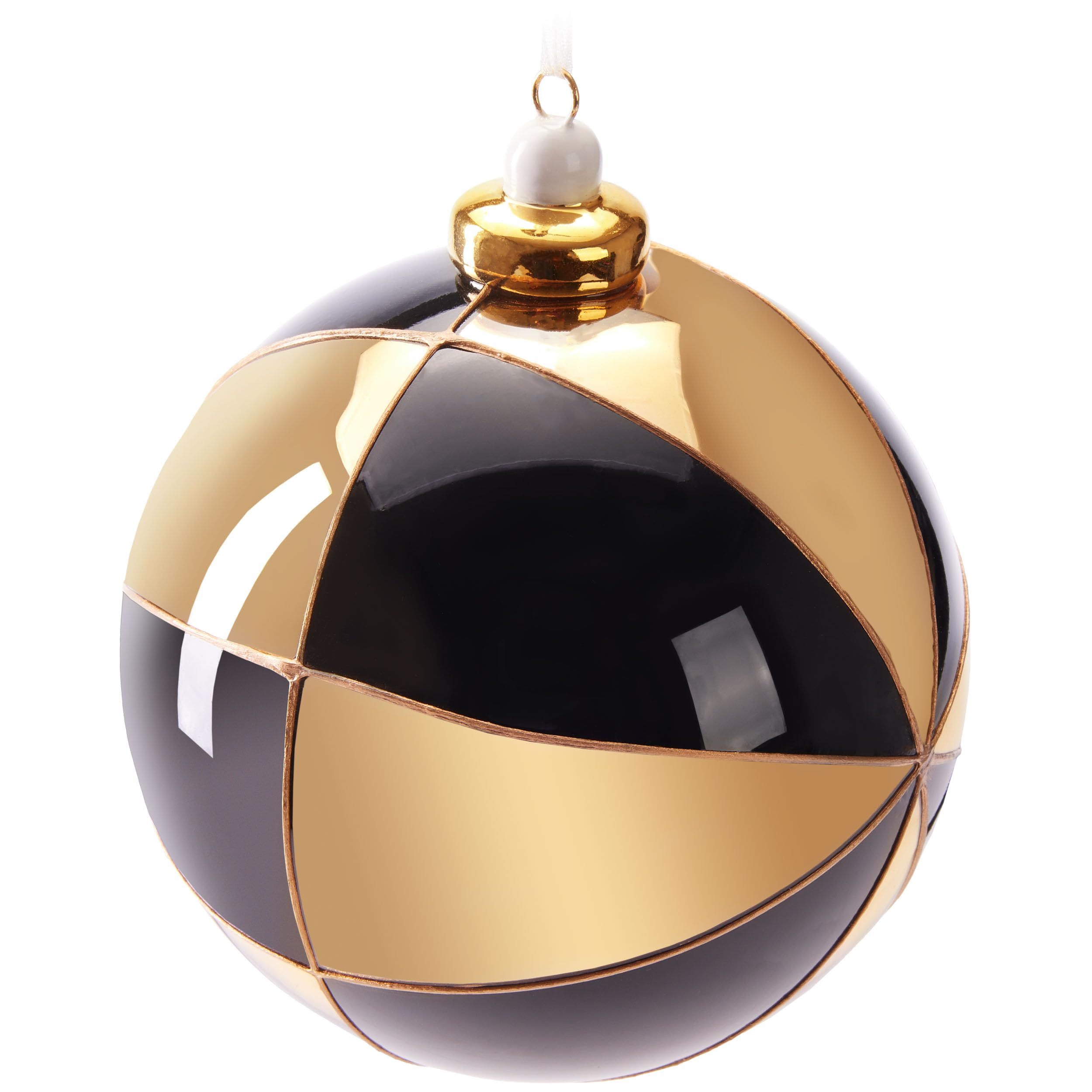 Image of Brubaker Premium Christmas Ball With Gold-black Pattern - 10 Cm Ball - Handmade - Christmas Tree Decoration Ornament - Christmas Tree Ball Decoration
