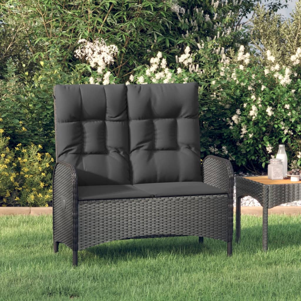 Image of Vidaxl Garden Bench With Reclining Function, Cushioned Seat, Poly Rattan Outdoor Furniture