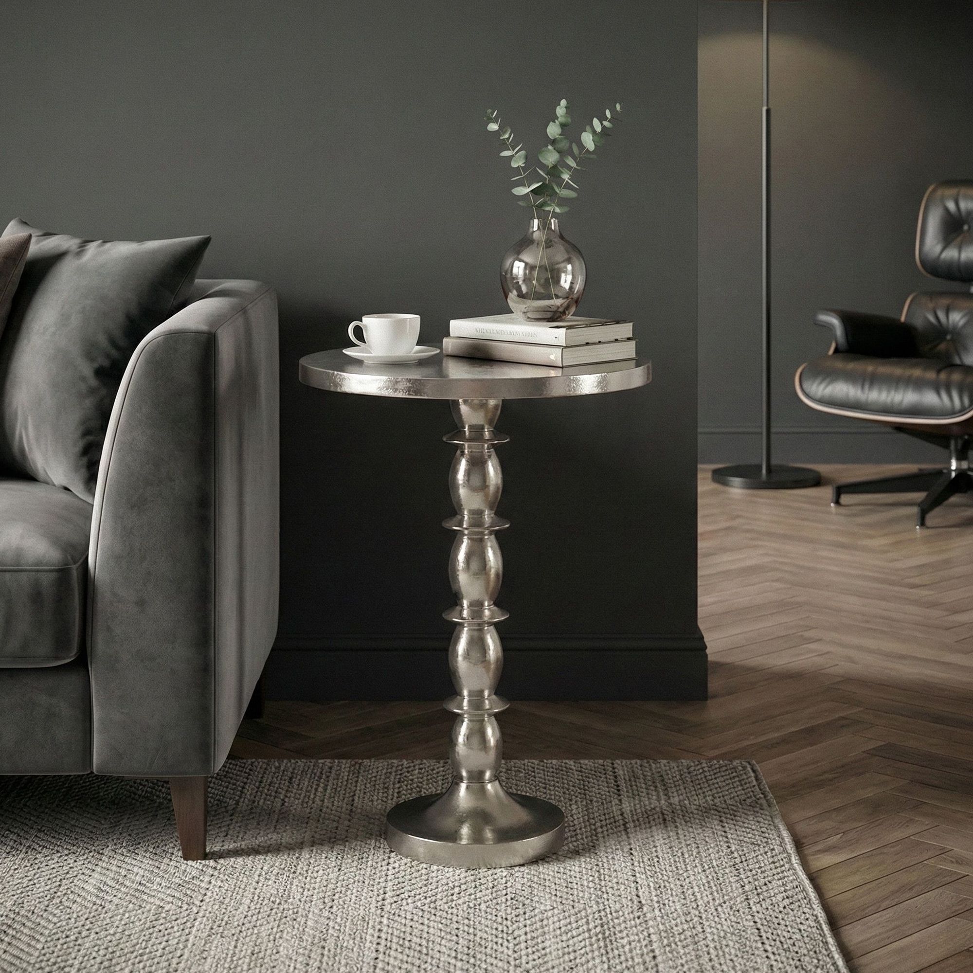 Side Table Silvery 40cm Aluminum Round Table - Finish Side Table - Design Living Room Table Decorative Table - Oriental Modern Metal Table - Coffee Table Handmade