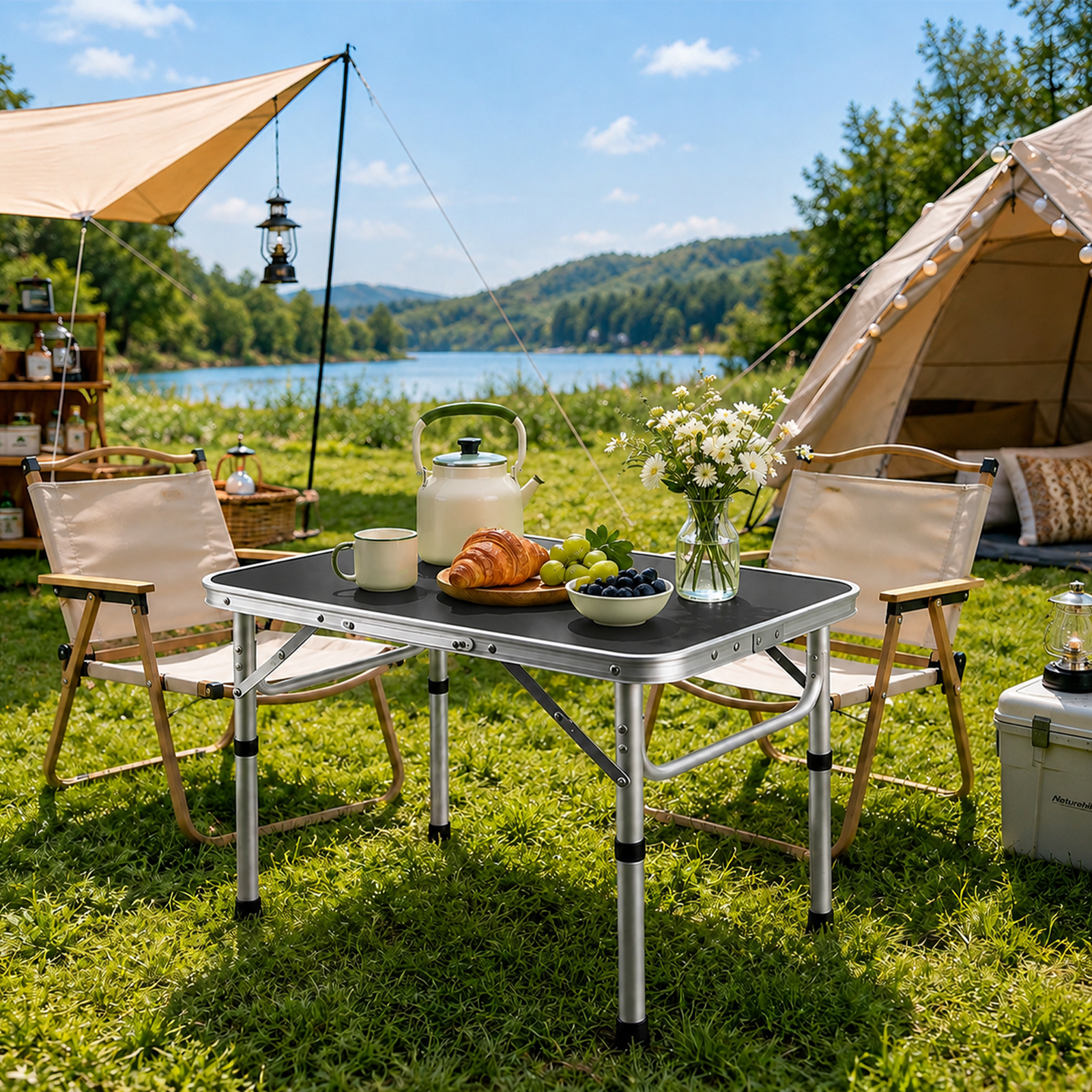 Image of Sturdy Folding Table With Carrying Handle – Collapsible Camping Table For Outdoor, Garden, Picnic, Cooking, Beach, Hiking, And Fishing – 2-way Height Adjustable