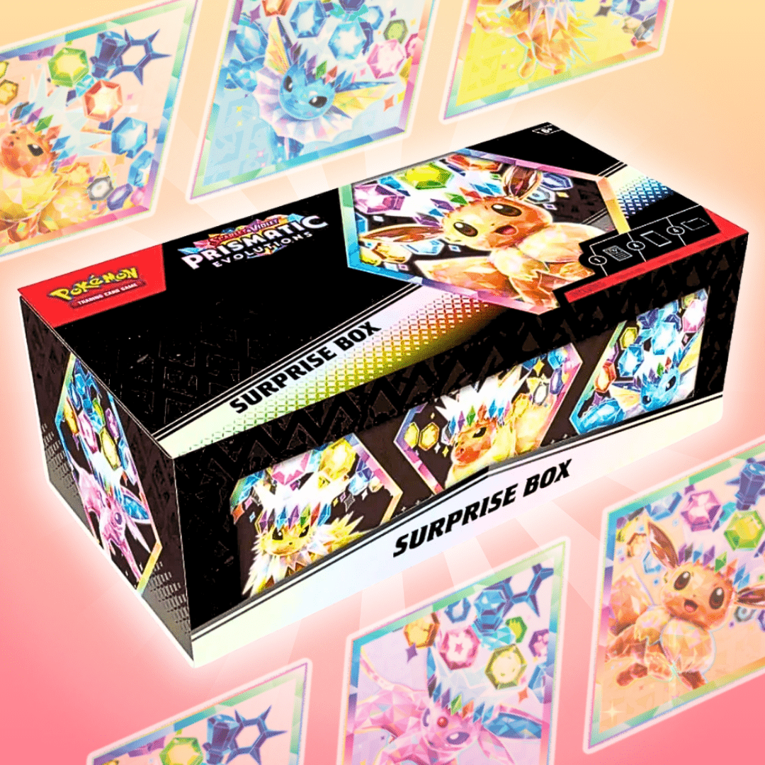 & Violet – Prismatic Evolutions Surprise Box, 4 Booster Packs + Random Ex