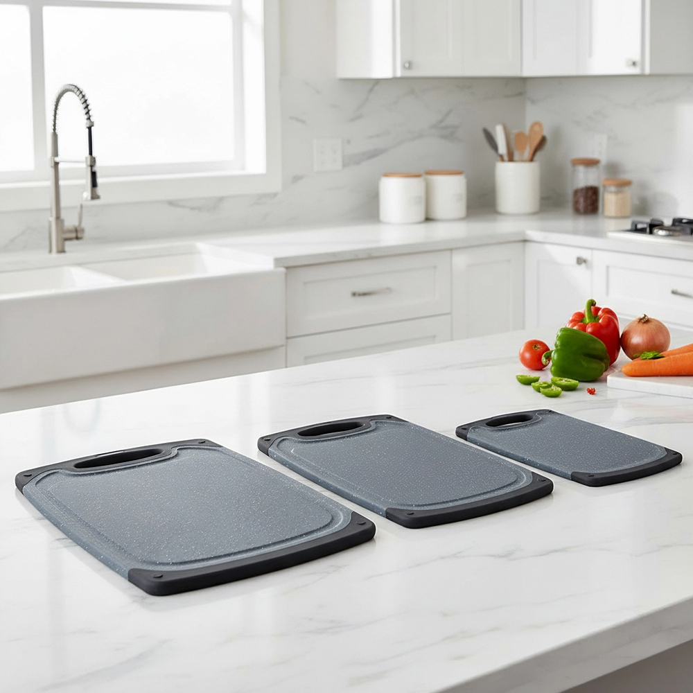 TEMU Plastic Cutting Boards Set (3pcs), Non-slip Kitchen Chopping Boards For Meat, Vegetables And Fruits, Household Kitchen Essentials, Gray