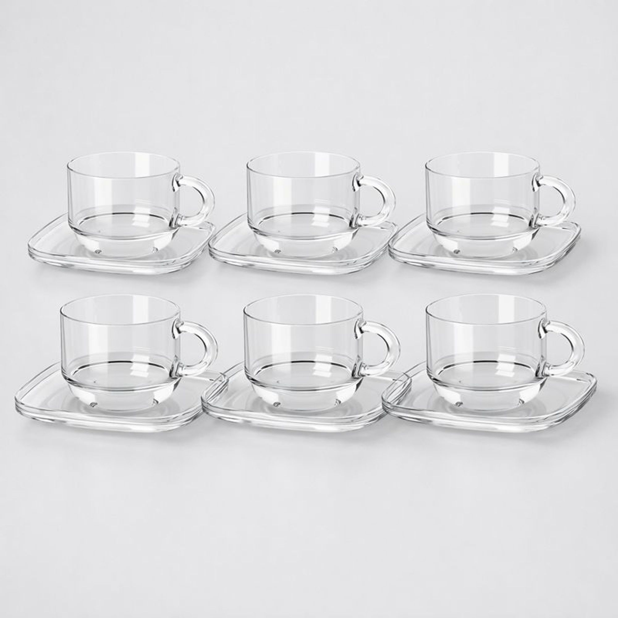 TEMU LAV | Set de 6 tazas con de 91cc para café expreso, juego de tazas transparentes, diseño moderno y elegante con platos cuadrados, ideal para