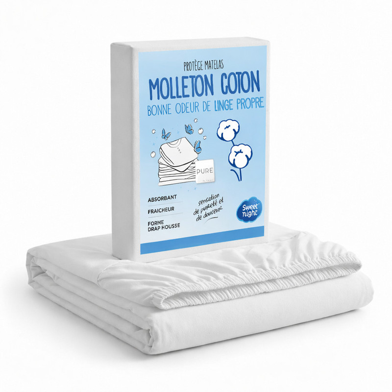 TEMU Sweetnight - Protège Matelas - Molleton 100% Coton - Senteur aux Perles de Fleurs - , Respirant et Silencieux - Drap Housse Extensible