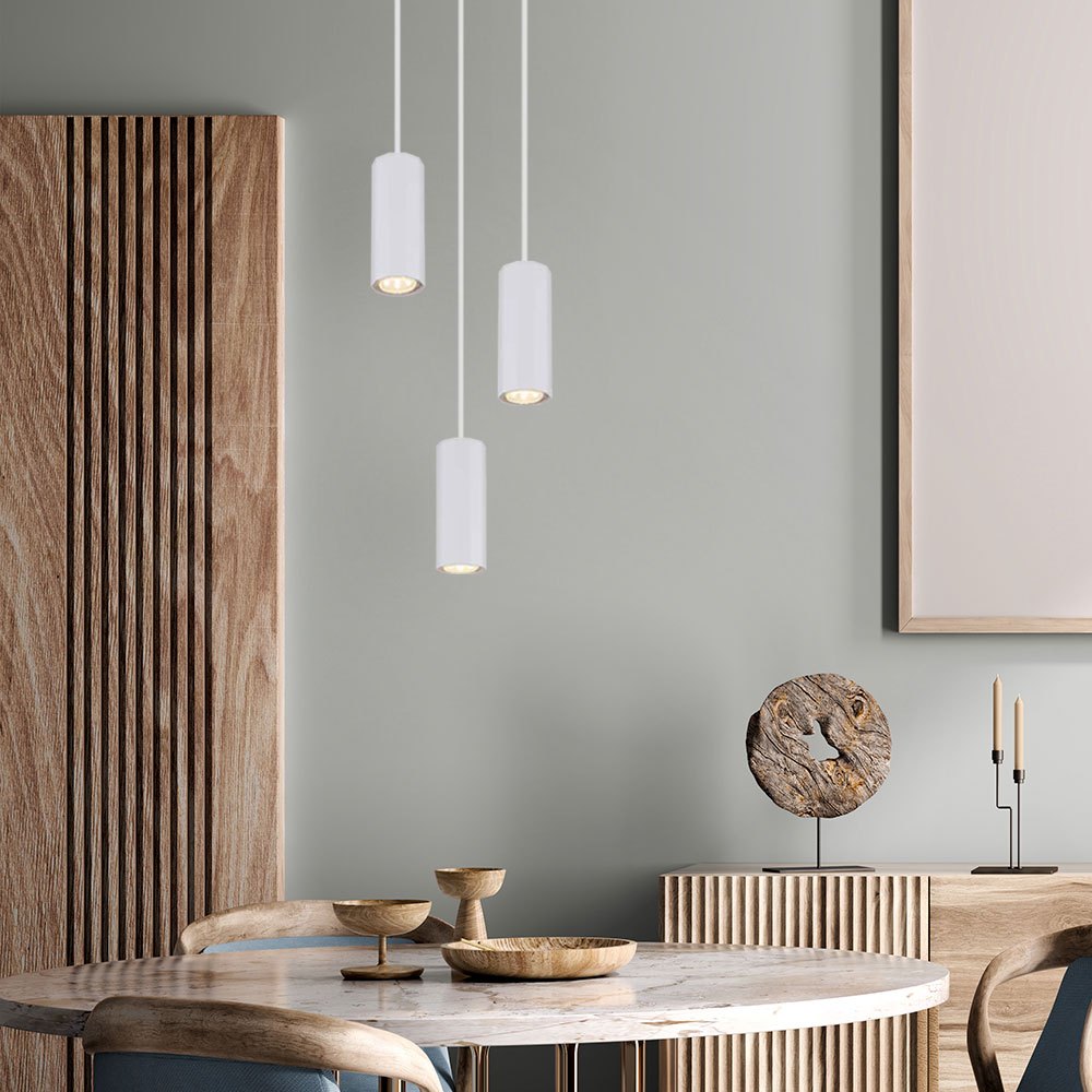 White 3-arm Pendant Ceiling Light For Dining Room, Aluminum Metal, 3x Gu10 Sockets, Dxh 21x120 Cm