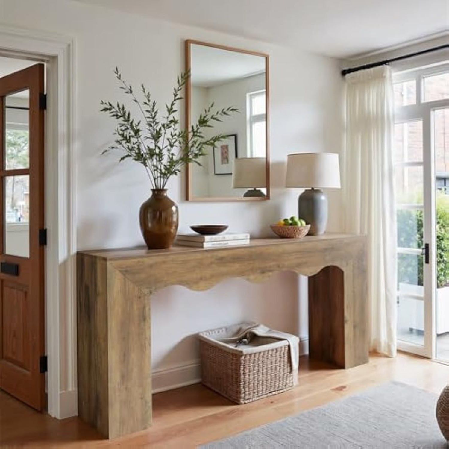 63" Farmhouse Console Table, Wooden Couch Table Behind Sofa