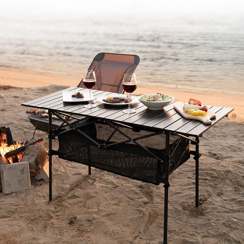 Adjustable Height Folding Portable Coffee Table for Outdoor Use