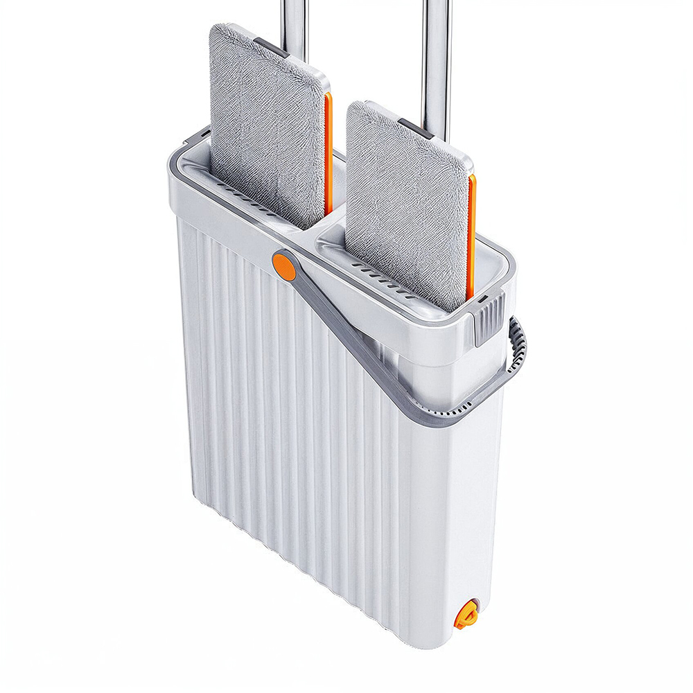 2 in 1 hands   mop bucket set dry wet   with washable mop cloths quick dry for hardwood tile laminate bathroom 2 reusable microfiber pads details 6