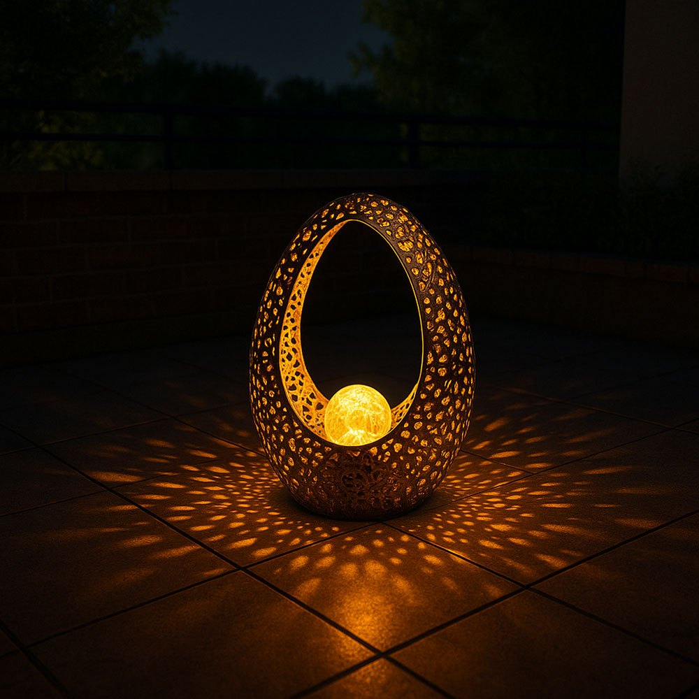 Image of Oriental Solar Lamps For Outdoor Garden Decor, Balcony Decoration, Decorative Cutouts With Glass Sphere In Bronze Gold, 1x Warm White Led, Lxh 21.5 X 27.5 Cm