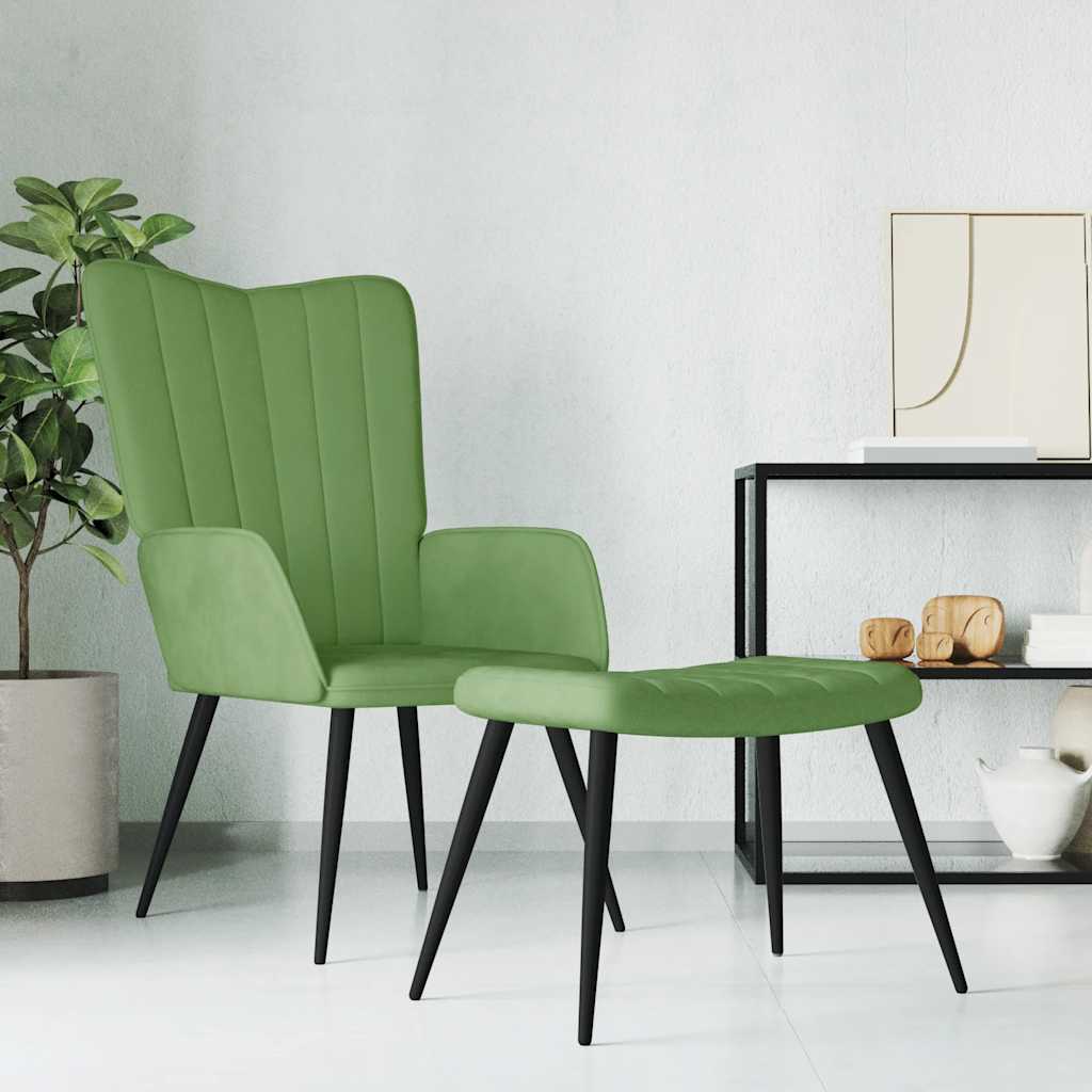 Image of Vidaxl Relaxation Chair With Ottoman Armchair Tv Chair Upholstered Chair Ear Chair Relaxation Armchair Lounge Chair Rest Chair Armchair Light Green Velvet