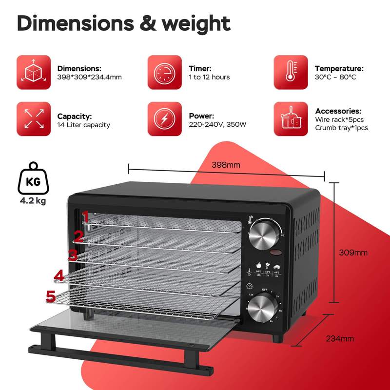 TEMU Turbotronic Door Device - Fd14 - B!o From 30°c - 100% Metal 0% Plastic - 14l 5 Tier Dehydrator, Drying Automat For Fruits, Vegetables, Meat,