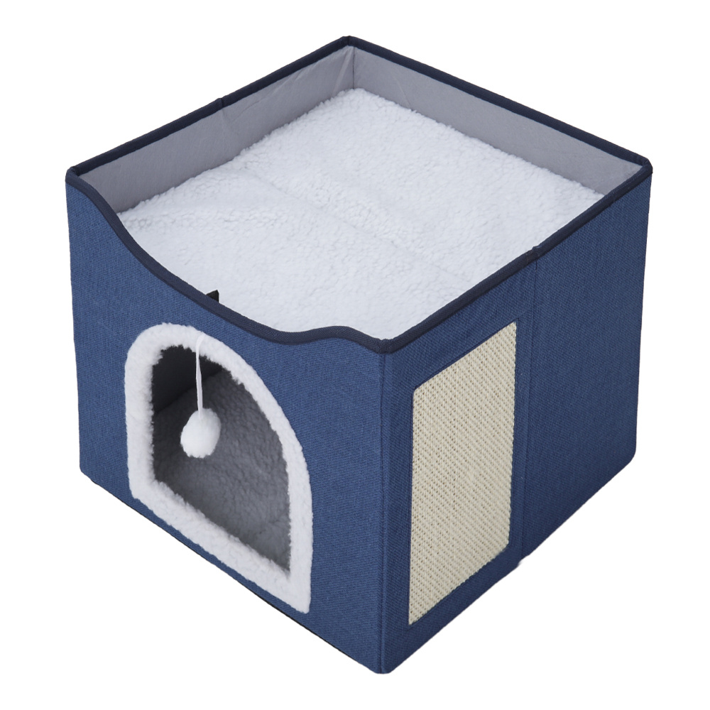 Foldable Cat Cave Bed with Scratch Pad for Indoor Cats