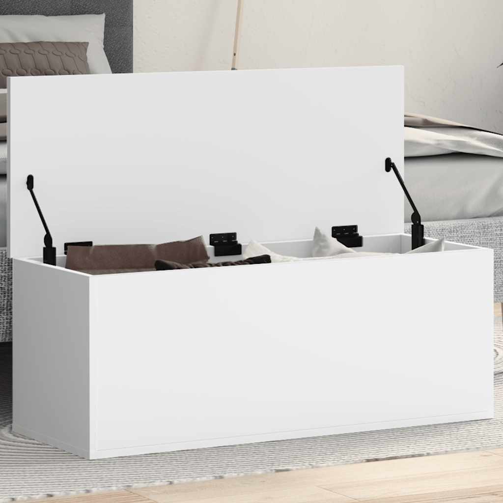 Vidaxl Blanc Boîte De Rangement 90X35x35 Cm Bois D'ingénierie, Boîte À Couvertures, Coffre De Rangement, Boîte De Rangement Pour Vêtements