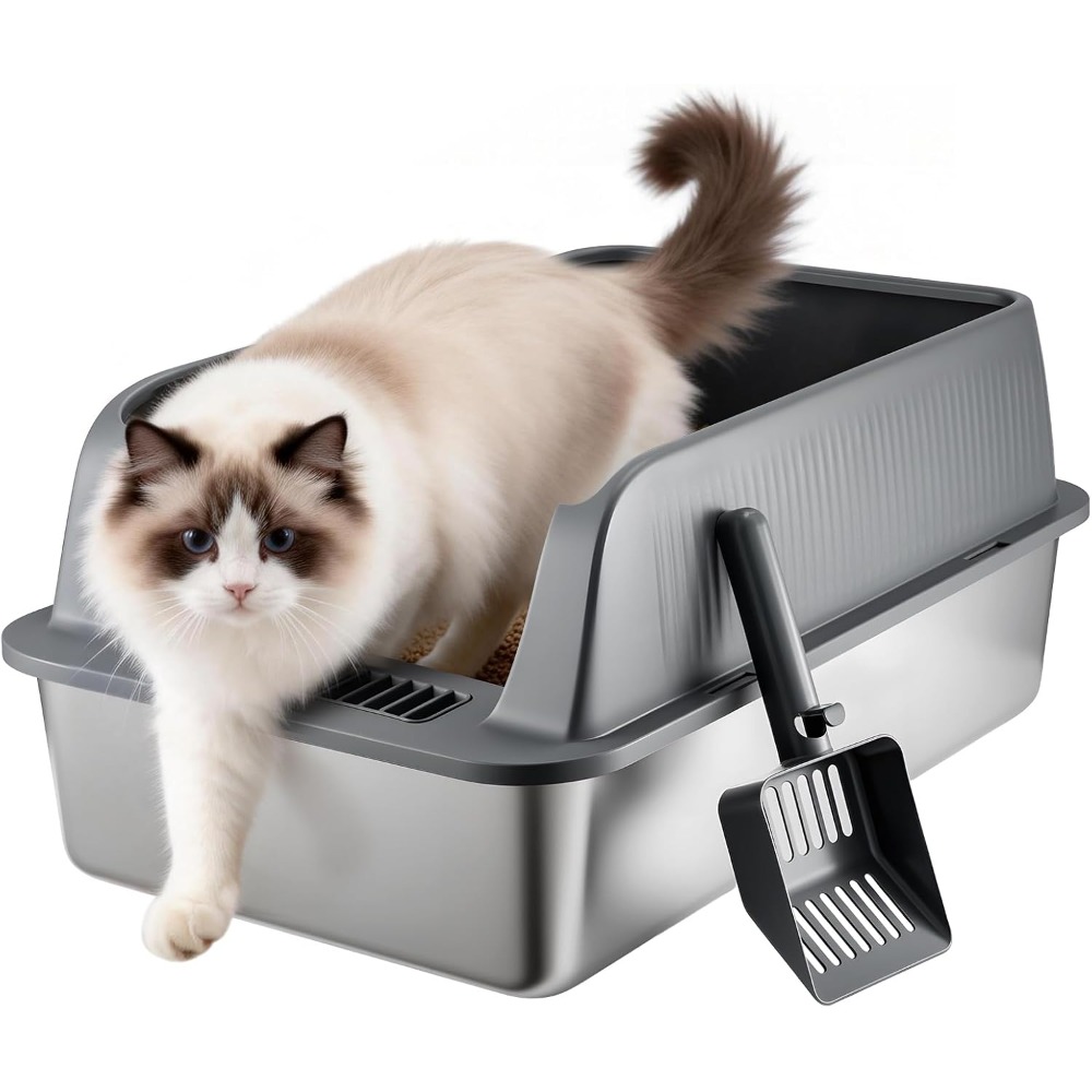 Stainless Steel Cat Toilet Large Semi-enclosed Easy To Accessories Adhesive Cat Litter Box