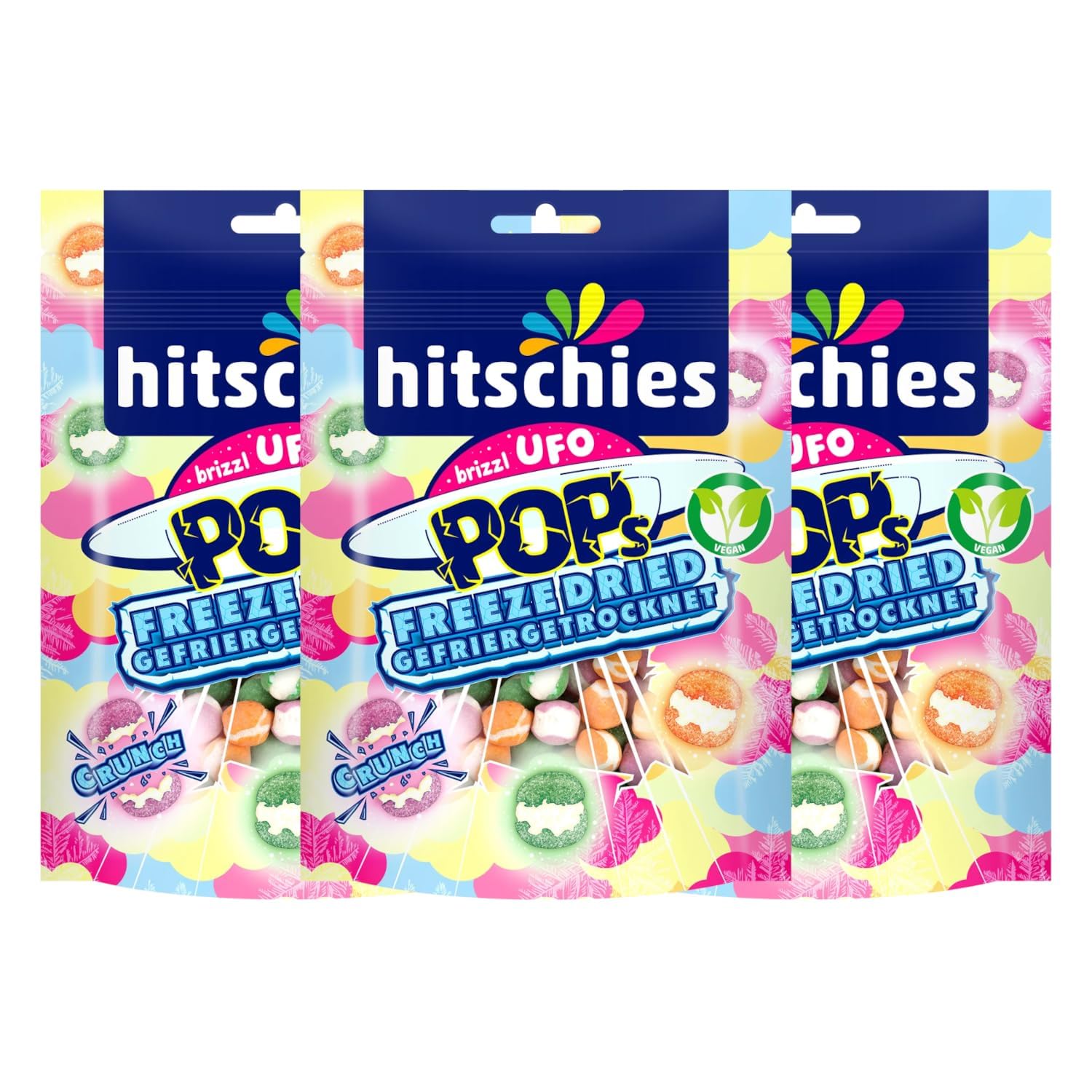 E-shop 3x Hitschies Brizzl UFO Pops gefriergetrocknet | 3x 50g | Fruchtiger Space-Genuss mit kosmischem Crunch
