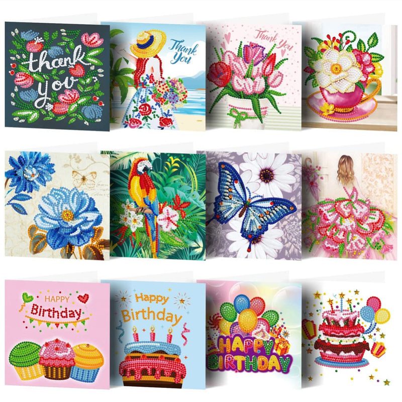 Image of Omehoin 5d Diy Diamond Painting Cards, Pack Of 12 Greeting Cards, Birthday Greeting Cards, Creative Gift For Women, Holiday Thank You Greeting Cards For Family, , Lovers