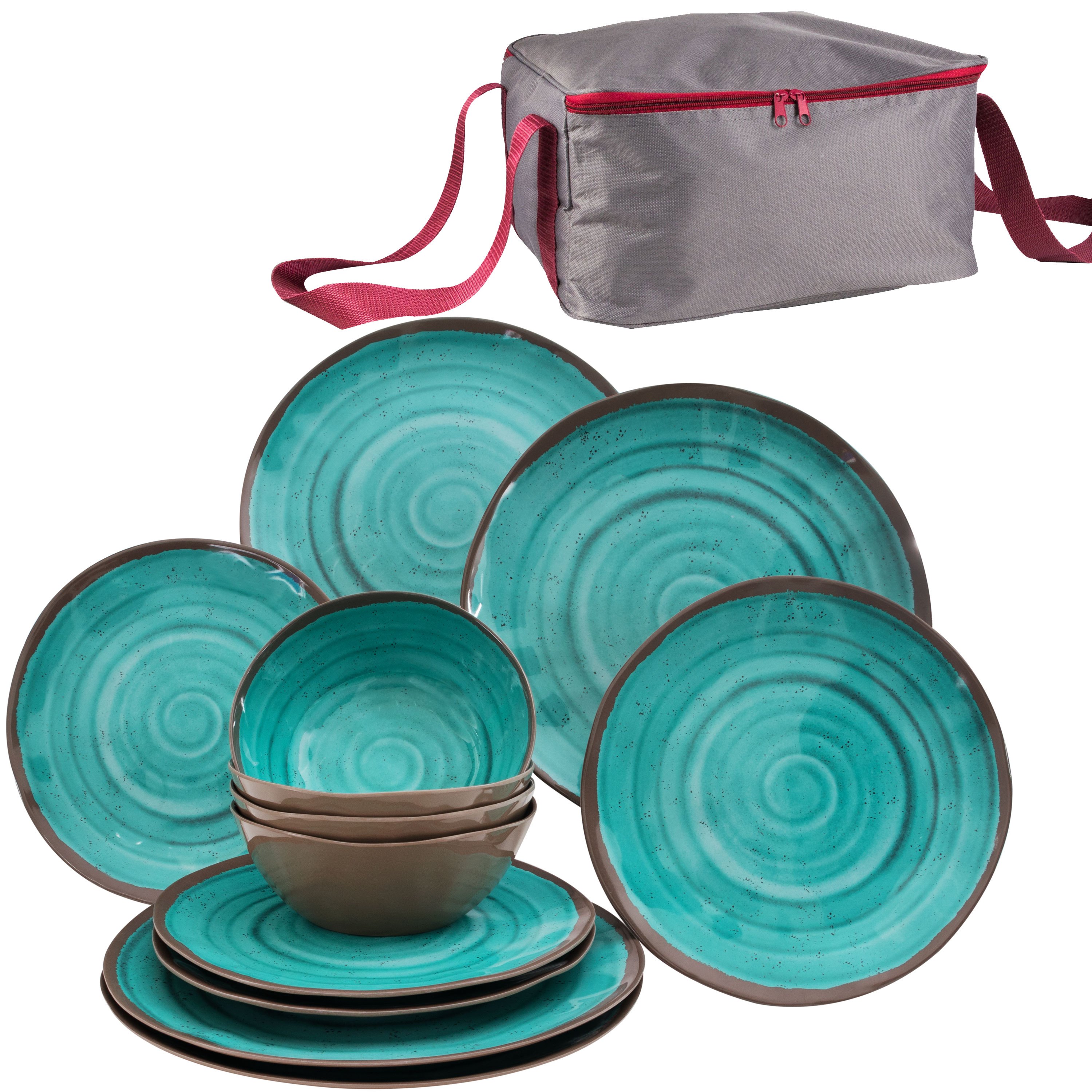 Melamine Camping Dishes 13pcs For , Stone- Optics - With Storage Bag, Stone-like Optics, Dishwasher Safe - Camping Tableware, Camping Accessories, Camping.