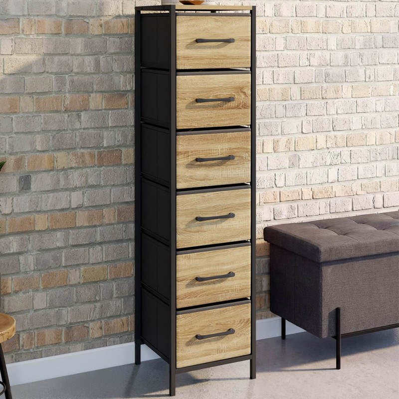 TEMU Meuble d'appoint 6 tiroirs 30x30x120 cm chiffonnier pour entrée salle de bain design industriel