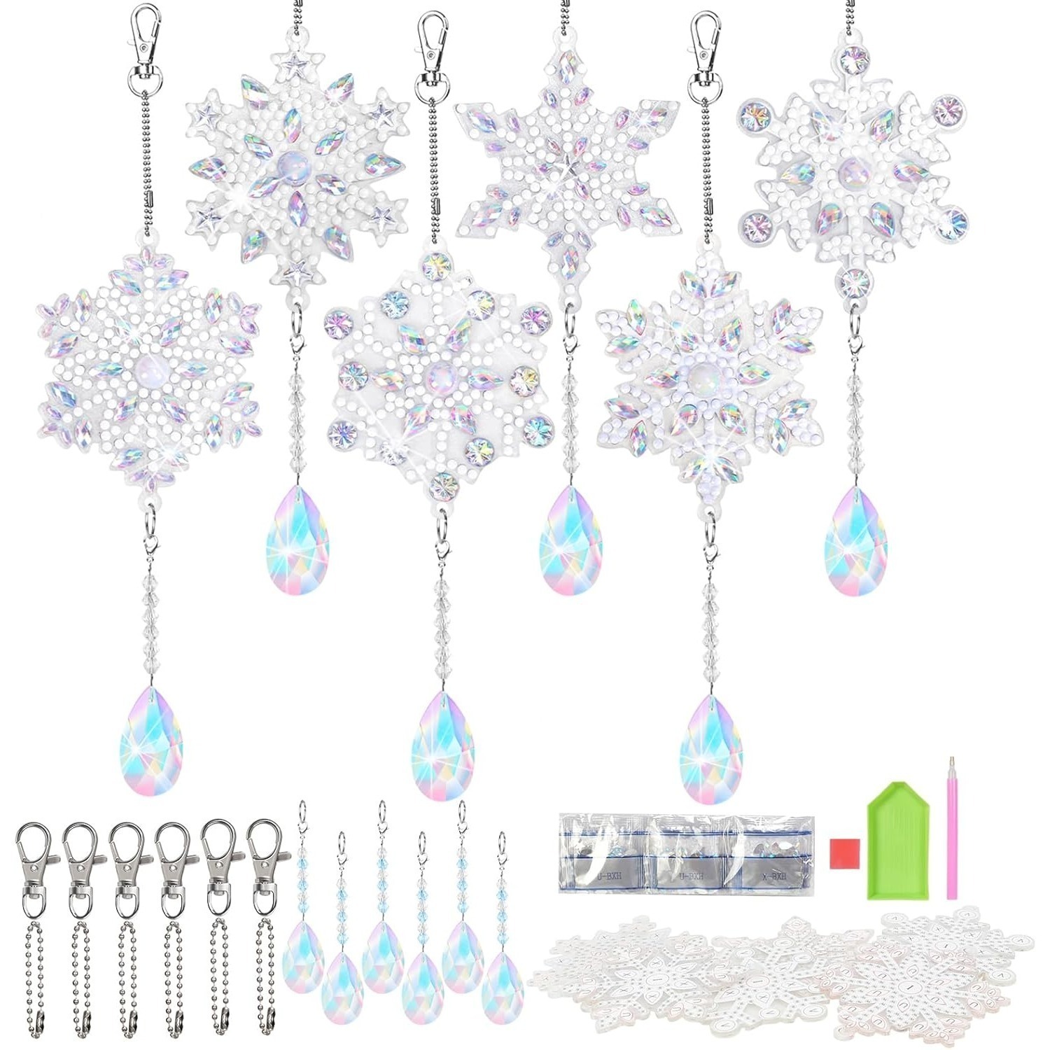 12 Of Snowflake Diamond Painting Sun Beginner Snowflake Handicraft Crystal Pendant Christmas Decoration Winter Christmas Tree Window